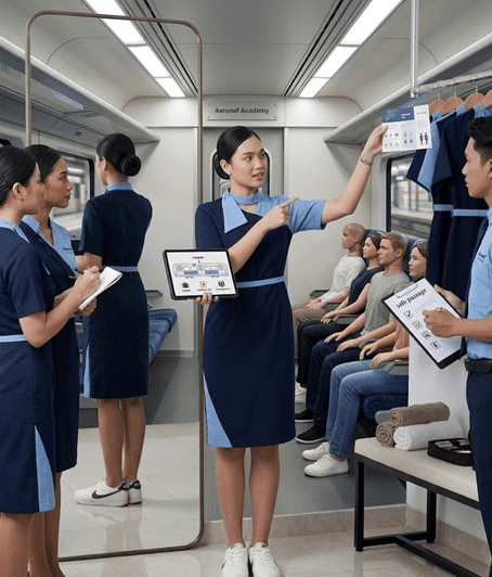 pramugari sedang menunjukkan Rahasia Sukses Jadi Pramugari Kereta Api dari Nol hingga Profesional