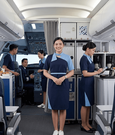 pramugari sedang menunjukkan Soft Skill Penting yang Wajib Dimiliki Calon Cabin Crew